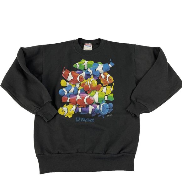 Vintage 90’s Hanes Pittsburgh Zoo & Aquarium Kids Sweatshirt Size L (14-16) Fish - Picture 1 of 6